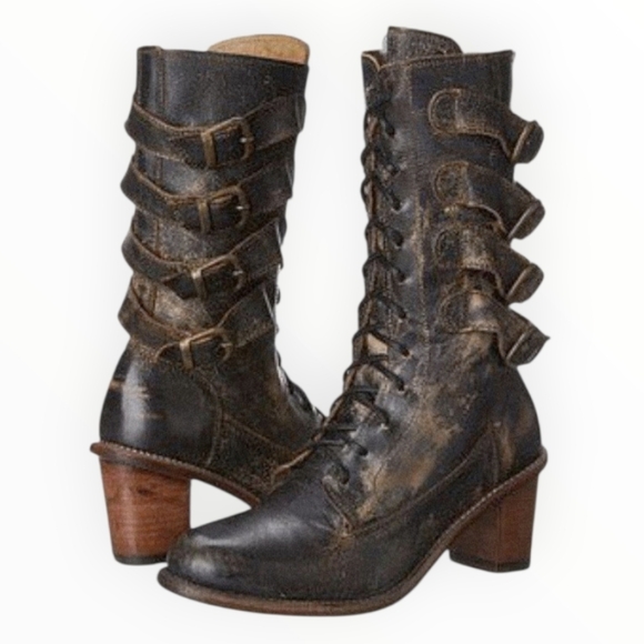 🩶Rare- BED|STÜ "Fiona" Distressed Leather Moto Victorian Combat Boots - Picture 15 of 16